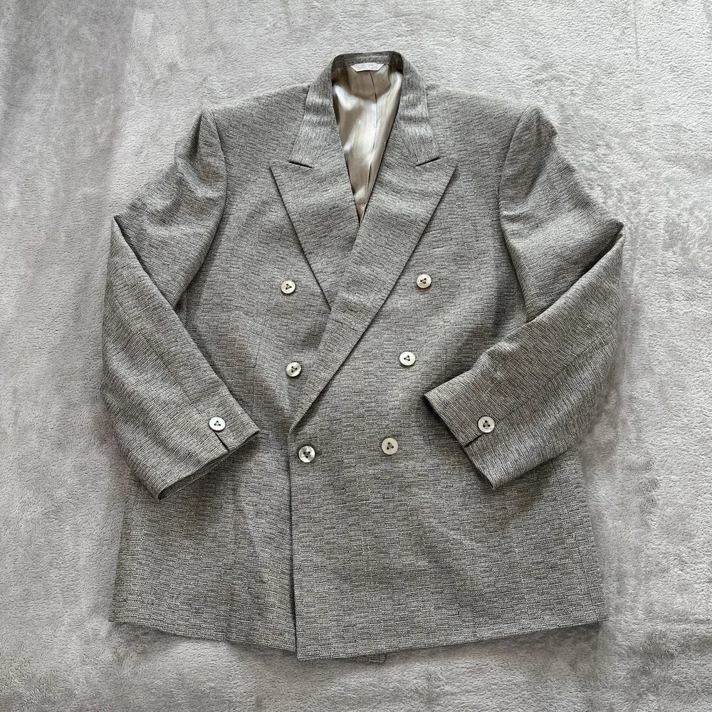 Vintage 90s Louis Roth Blazer 40S Grey Double Breasted Sport Coat Old Money